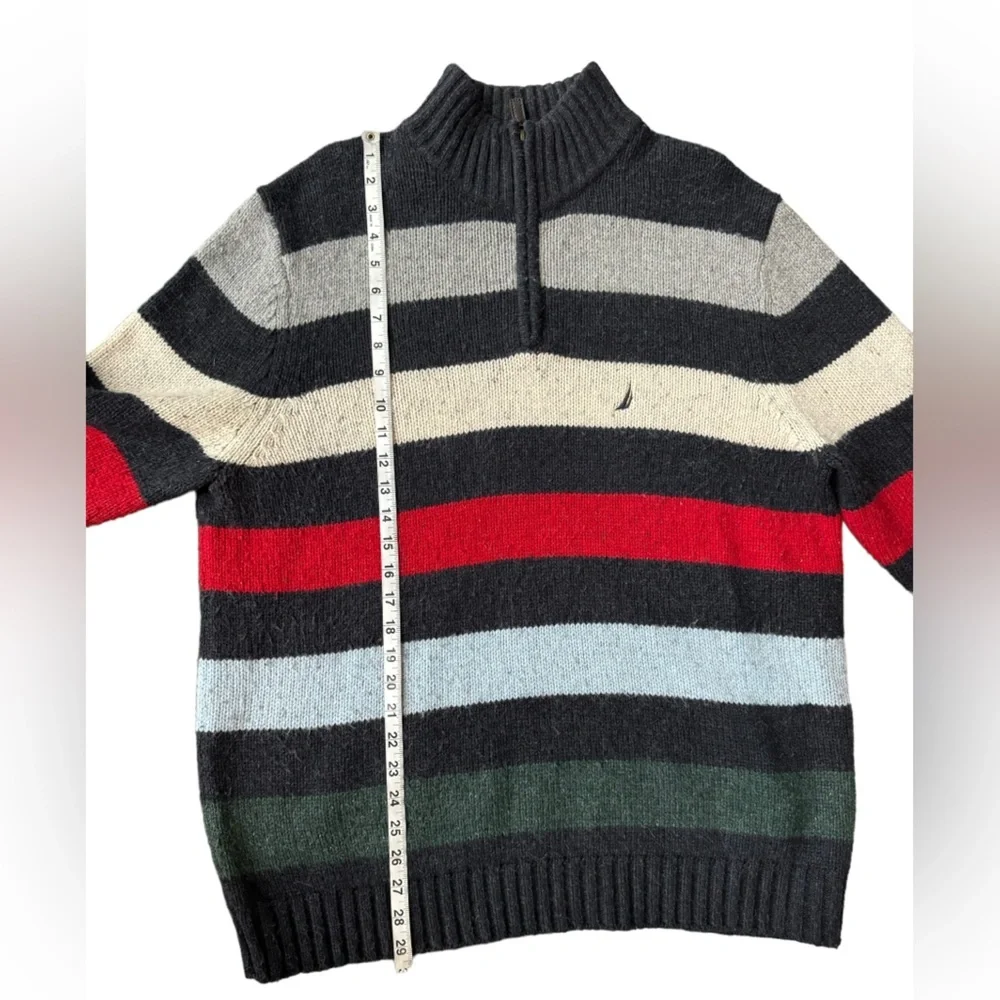 Nautica Mens Knitted Wool Blend Tripe 1/4 Zip Up Pull Over Sweater‎ Size XL